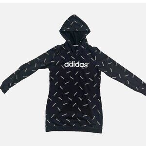 Adidas Women's True Black & White Logomania Graphic Long Hoodie, Size Medium